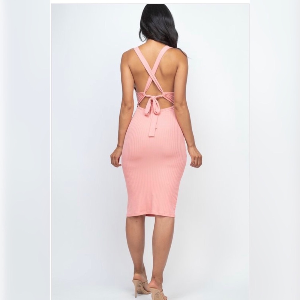 Front Cutout Crisscross Back Midi Dress